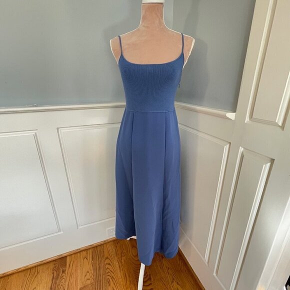 Theory Fit & Flare Tank Dress Crepe Combo Steel Blue Medium - Picture 2 of 9